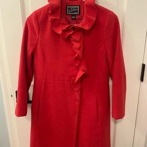 Rothschild big girls red dress coat. Beautiful ruffle detail. Size L (14)